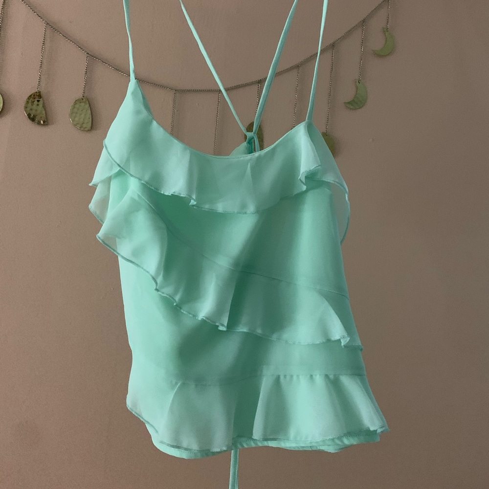 Mint green ruffle tank top
